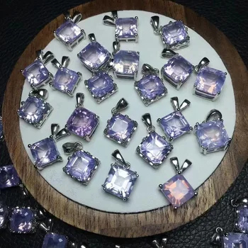 Креативный Натуральный фиолетовый кристалл кальцедона Хорошего качества, граненый кулон квадратной формы Для исцеляющего подарка
