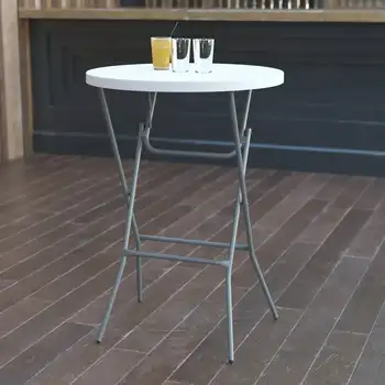 Круглый складной столик из гранитного белого пластика высотой 2,6 фута