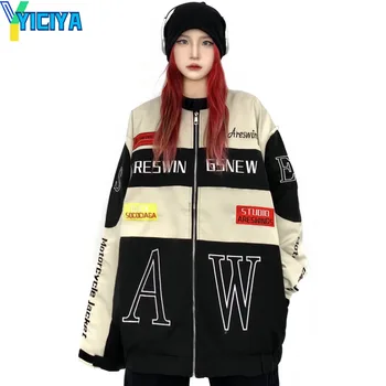 Куртка-бомбер YICIYA, женская унисекс, новая верхняя одежда, черные университетские куртки y2k, винтажная гоночная бейсбольная куртка американского размера met