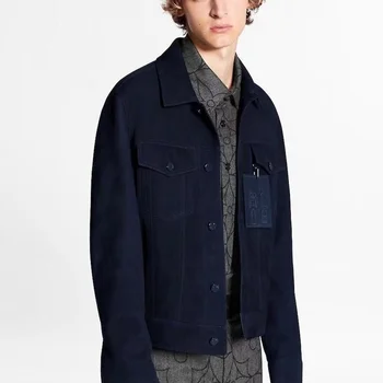Куртка из 100% натуральной кожи, мужская куртка из овчины, Деловая мужская куртка из натуральной кожи, высококачественное пальто H8014