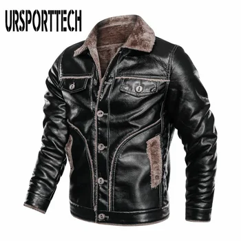 Куртка из искусственной кожи, мужская зимняя повседневная, плюс бархатное пальто из искусственной кожи, мужские флисовые мотоциклетные куртки в стиле милитари в стиле ретро, большие размеры M-8XL