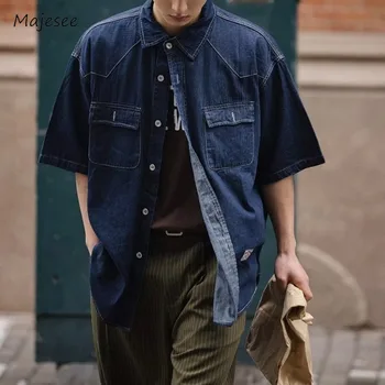 Куртки с коротким рукавом, Мужская джинсовая уличная одежда, модный универсальный Простой японский стиль, Дышащий летний Harajuku, Удобные карманы