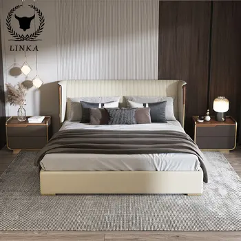 Легкая роскошная кожаная кровать 1,8 м в итальянском стиле, простая мягкая двуспальная кровать, современная мебель для главной спальни C4, новинка