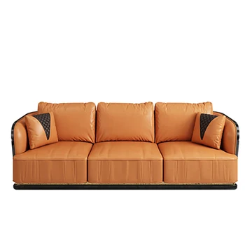Легкий роскошный кожаный диван в итальянском стиле постмодерн, Armani, гонконгский стиль, роскошная вилла, модельный зал, большая гостиная из массива дерева