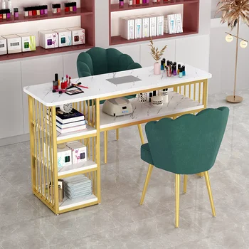 Легкий роскошный маникюрный стол и набор стульев для салона красоты, профессиональный маникюрный стол со встроенным пылесосом, столик для макияжа U
