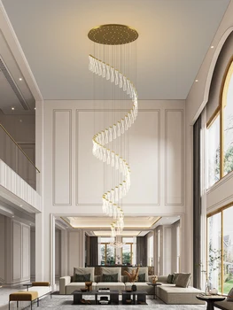 Лестничная люстра современная простая и атмосферная скандинавская креативная двухуровневая вилла в мансарде, гостиная, вращающаяся длинная люстра