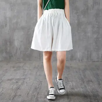 Летние Новые Белые шорты со шнуровкой Больших размеров, Эластичный пояс, свободные однотонные универсальные широкие брюки, повседневная модная женская одежда