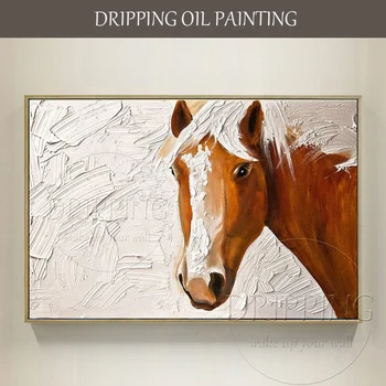 Лучший художник ручной работы, высококачественная картина маслом коричневой лошади на холсте, мастихин, картина маслом с головой лошади для гостиной