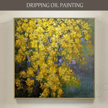 Лучший художник ручной работы, картина маслом с желтым цветком на холсте, импрессионистская картина маслом с желтым цветком для украшения стен