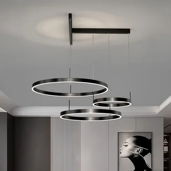 Люстра для гостиной, современная минималистичная скандинавская светодиодная креативная столовая, спальня, бар, круглая квадратная алюминиевая лампа