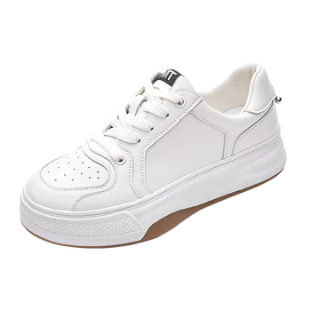 Маленькие белые туфли из натуральной кожи, Новинка 2022 года, тонкие туфли с мягкой подошвой, Спортивная женская обувь на плоской подошве со шнуровкой