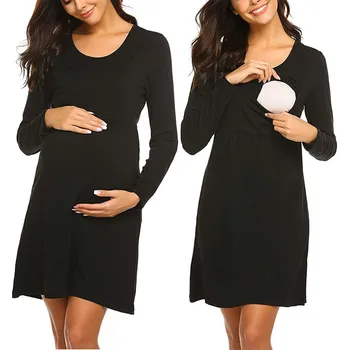 Мама, Весна-Осень, Платье для беременных с длинным рукавом, платье для беременных, однотонное платье для беременных, Одежда для кормления грудью