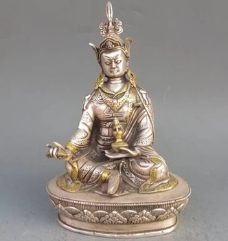 Медные латунные китайские поделки, Азиатские изысканные китайские Винтажные Тибетские Серебряные позолоченные Статуи тибетского буддизма -Зеленый Будда Тара