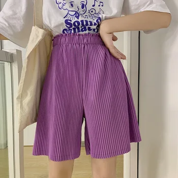 Модные плиссированные Шорты, Повседневные Свободные Шорты с эластичной талией в стиле Хай-стрит в стиле Харадзюку, Корейская Модная летняя одежда с широкими штанинами для женщин