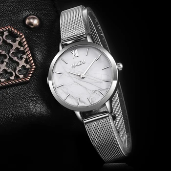 Модные серебряные сетчатые часы с креативным мраморным ремешком, Женские минималистичные часы, Женские часы, Простые женские часы Reloj Mujer