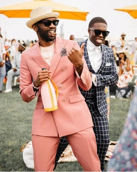Модный дизайн, Розовые мужские костюмы, Блейзер с отворотом, деловые мужские костюмы для свадьбы, костюм, сшитый на заказ, 2 предмета, куртка + брюки