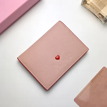 Модный кожаный зажим для кредитных карт, украшенный красным сердечком, Маленький и легкий кошелек с несколькими слотами для карт, два стиля