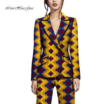 Модный комплект из 2 предметов, африканский наряд для женщин, Блейзер с восковым принтом, пальто и Длинные брюки, Женский комплект африканских брюк WY8845
