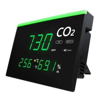 Монитор качества воздуха в помещении Детектор CO2 в режиме реального времени Температура Углекислого газа Уровень Влажности Светодиодный Экран и визуальное цветовое предупреждение
