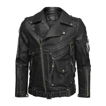 Мотоциклетная куртка Ouma из искусственной кожи с несколькими карманами, кожаная куртка на молнии, Мужская осенне-зимняя куртка в стиле панк