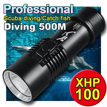 Мощный 5000ЛМ фонарик для дайвинга XHP100, супер яркий светодиодный фонарик, профессиональные подводные фонари, водонепроницаемая лампа IPX8