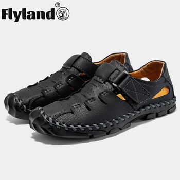 Мужская обувь FLYLAND из натуральной кожи, летняя новинка, мужские сандалии большого размера, классическая обувь ручной работы в стиле ретро, дышащая обувь для вождения