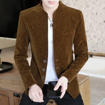 мужская осенняя шерстяная куртка со стоячим воротником, модный пиджак для костюма, мужское приталенное маленькое пальто