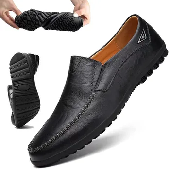 Мужская Повседневная обувь из натуральной кожи, Элитный бренд 2023, Мужские Лоферы, Мокасины, Дышащие Черные Туфли Для Вождения без Застежки, Большие Размеры 37-47