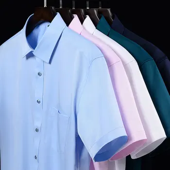Мужская рубашка-платье с коротким рукавом, однотонная, Не Железная, базовая, деловая, социальная, Стрейчевая, Летняя, Новая мода, Удобные вечерние рубашки