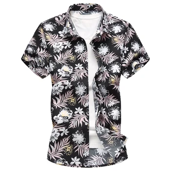 Мужская рубашка с короткими рукавами и цветочным рисунком, Модная повседневная Гавайская пляжная рубашка, мужской плюс Размер 5XL 6XL 7XL