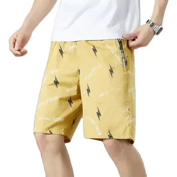 Мужские летние повседневные шорты из чистого хлопка большого размера с карманом на молнии, Свободные брюки на четверть дюйма