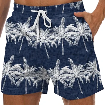 Мужские Плавательные шорты, Плавки, Летние шорты, Пляжные шорты на шнурке с сетчатой подкладкой, Эластичный пояс с графическим принтом в виде Кокосовой пальмы