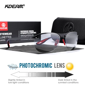 Мужские фотохромные и поляризованные солнцезащитные очки KDEAM без оправы Из высококачественного материала TR90, Солнцезащитные очки С регулируемой накладкой на нос, Резиновые дужки