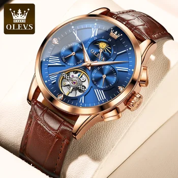 Мужские часы OLEVS 9912, механические часы, мужские часы с автоматическим заводом, водонепроницаемые золотые часы со скелетом для мужчин, роскошный подарочный набор