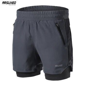 Мужские шорты для бега ARSUXEO 7 дюймов 2 в 1, быстросохнущие Спортивные тренировки, Бег трусцой, Тренажерный зал с карманом на молнии, тренировка