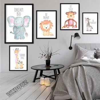 Мультяшное декоративное животное в скандинавском стиле, милый слон, лев, зебра, жираф, украшение детской комнаты, плакаты, холст, картина M416