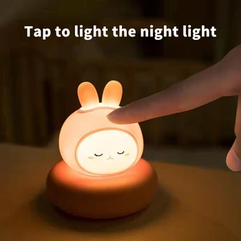 Мультяшный Детский Ночник со светодиодной подсветкой в форме Медведя, Кролика, Кошки, Прикроватная лампа, USB-Зарядка, Затемняющий ночник, Настольная лампа, Рождественский подарок