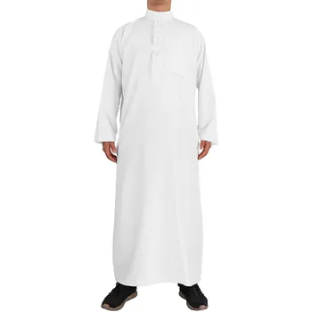 Мусульманская Мода Мусульманский Ближний Восток Мужчины С Длинным Рукавом Арабский Круглый Вырез Исламский Однотонный Кафтан Макси Дубай Длинный Джубба Тобе Абая