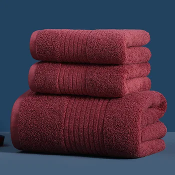 Набор красных полотенец из 3шт 100% чистого хлопка, Большое банное полотенце для семьи, темно-синий и красный набор полотенец, простое синее полотенце для волос для мальчика