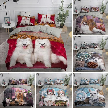 Набор Пододеяльников для собак King Size, Милый самоед, Улыбающийся Ангел, Комплект постельного белья для детей, девочек-подростков, Прекрасный щенок, Полиэфирное стеганое одеяло