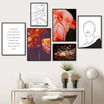 Настраиваемая Женская линия, цитата из Фламинго, Абстрактная настенная живопись, плакаты на скандинавскую тему и принты, Картина для гостиной Дома
