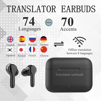 Наушники-переводчики Wooask M6 в режиме реального времени Поддерживают 144 языка, двухсторонний мгновенный перевод голоса, наушники для деловых поездок