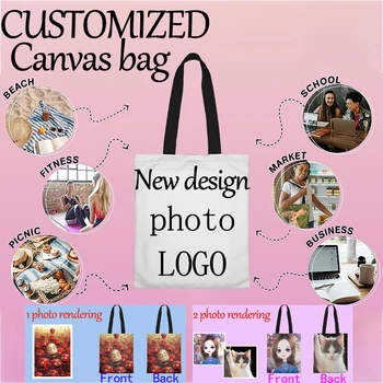 Недавно Разработанная Холщовая сумка На заказ Унисекс с 3D Печатным фото-логотипом, Модная дорожная сумка для покупок На заказ, ваша собственная сумка на молнии