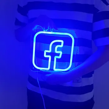 Неоновые огни с логотипом Facebook, USB-вывеска, Настенное украшение, Прозрачный Акриловый Декор офисной комнаты, художественная вывеска, Светодиодная неоновая вывеска