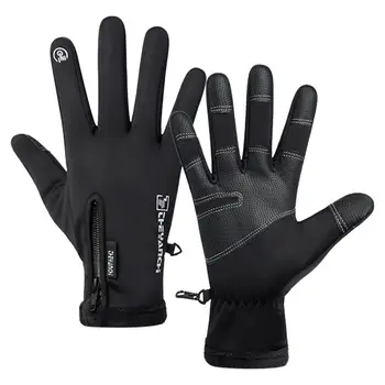Нескользящие перчатки Унисекс, перчатки с сенсорным экраном, с внутренней флисовой подкладкой, черные теплые перчатки для мужчин и женщин, зимние виды спорта на открытом воздухе (100 г