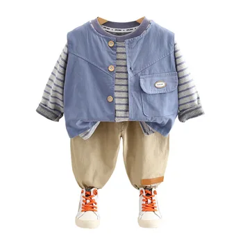 Новая весенне-осенняя Детская одежда для мальчиков, Детская одежда, Детский жилет, футболка, штаны, 3 шт./компл., повседневный костюм для малышей, спортивные костюмы для младенцев