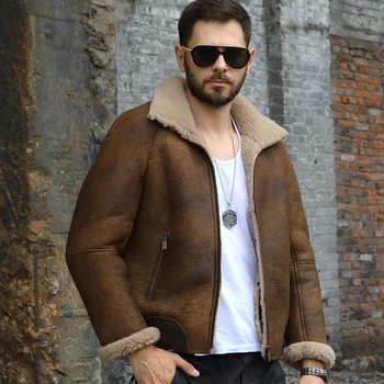 Новая дубленка, мужская куртка-бомбер B3, утепленная шуба, коричневая кожаная куртка, короткие мужские зимние пальто