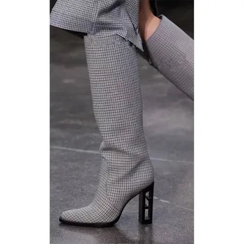 Новая индивидуальность, кожаные прямые ботинки на поломанном деревянном каблуке с круглым носком