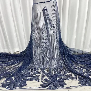 Новая Французская Тюлевая Кружевная ткань 2023 Года, Высококачественная Нигерийская Свадебная Роскошная Африканская Кружевная ткань с бисером ручной работы и вышивкой Пайетками