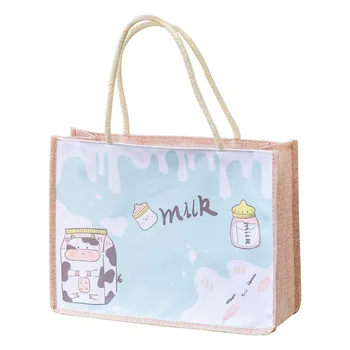 Новая японская Мультяшная сумка для ланча, холщовый ланч-бокс, сумка для пикника, Маленькая Сумочка из Хлопчатобумажной ткани Linem, контейнер для ужина, Хранение продуктов